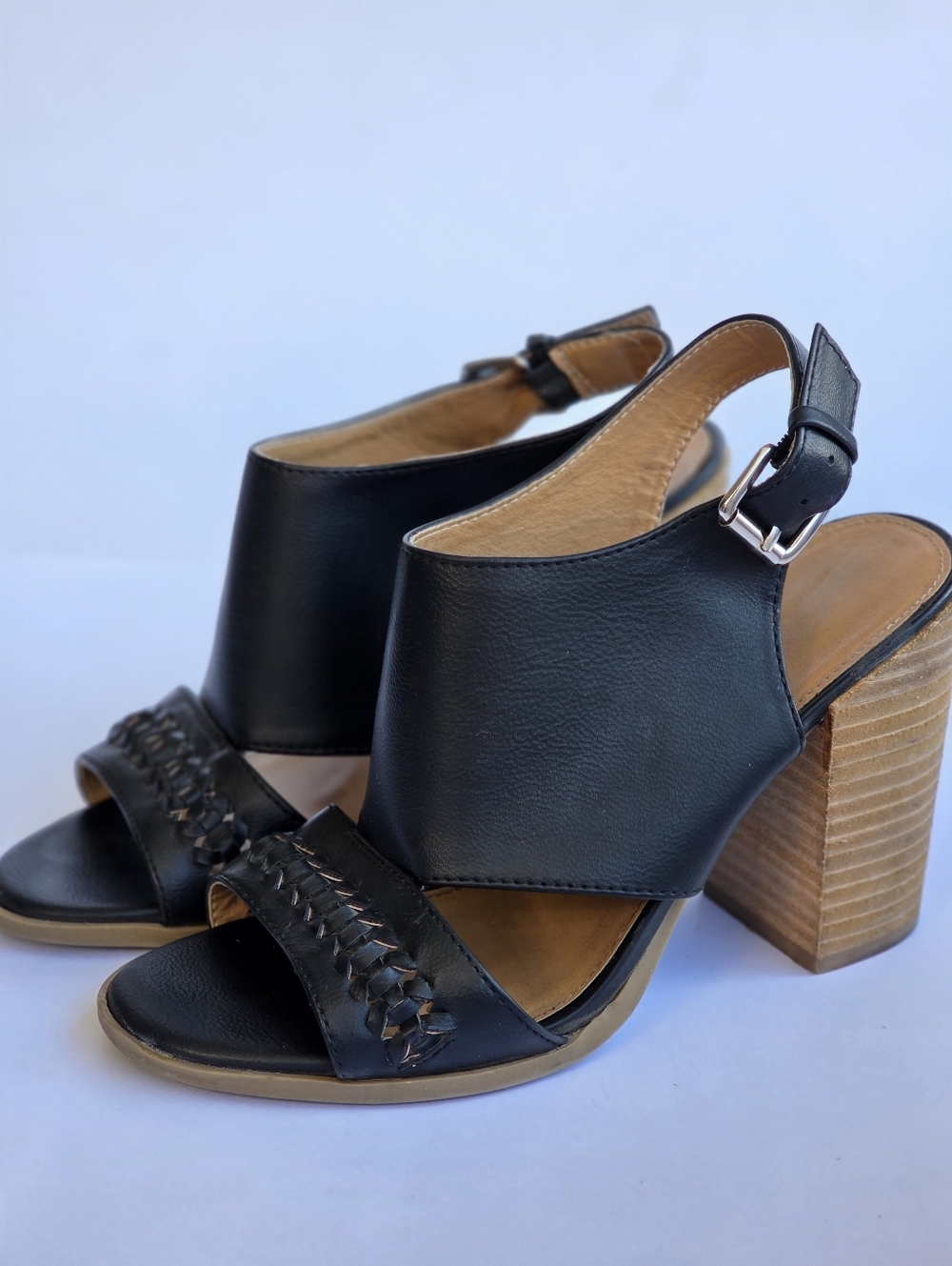 Dolce Vita Banita Black Leather Block Heel Sandals - Size 8